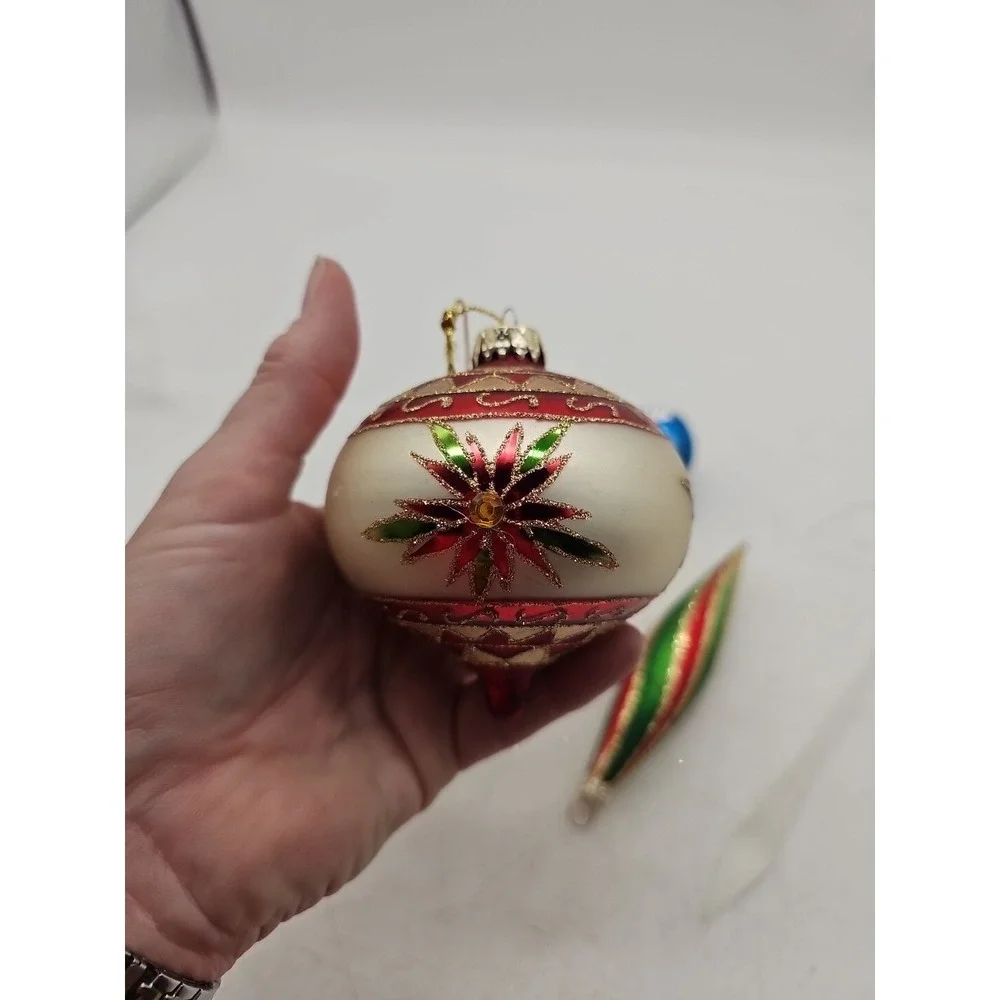 Vintage German Christmas Ornament Lot Qty 6 Blown‎ Glass Multicolored  Victorian